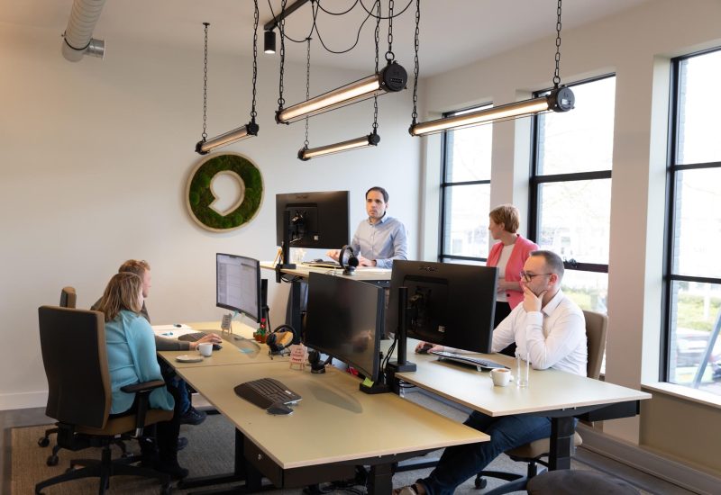 Meerdere Flow Accountants aan het werk aan hun bureaus